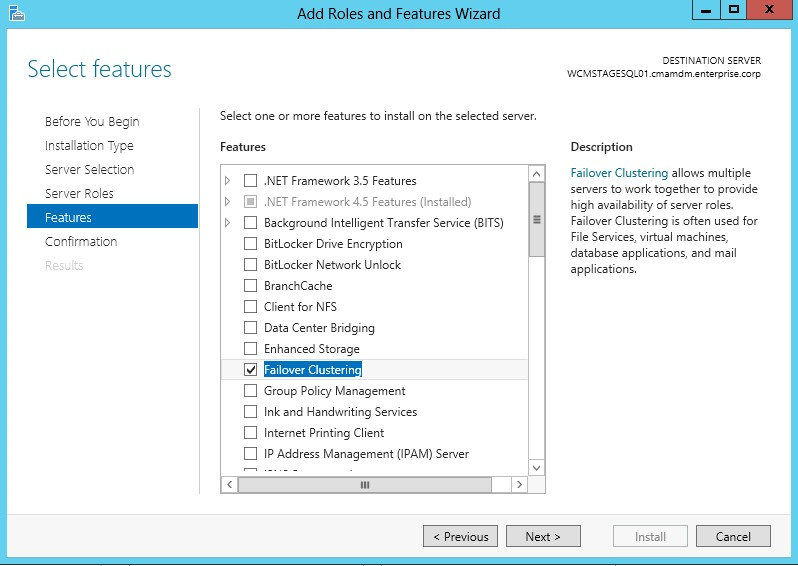 Failover clustering features