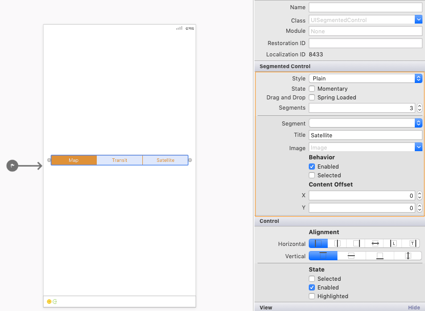 Segmented control properties