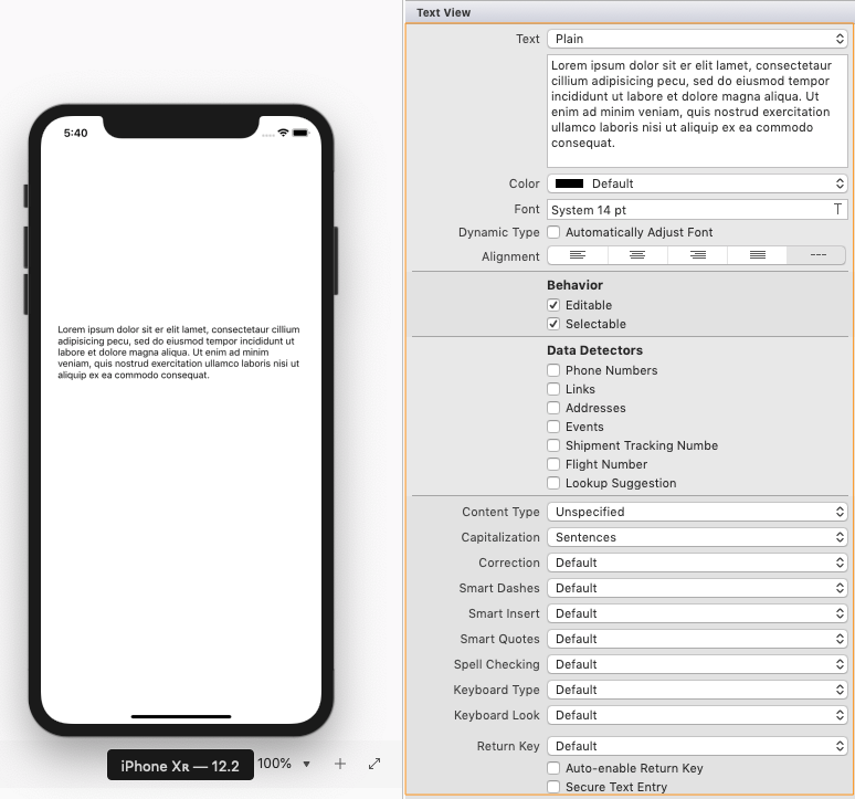 Text field properties